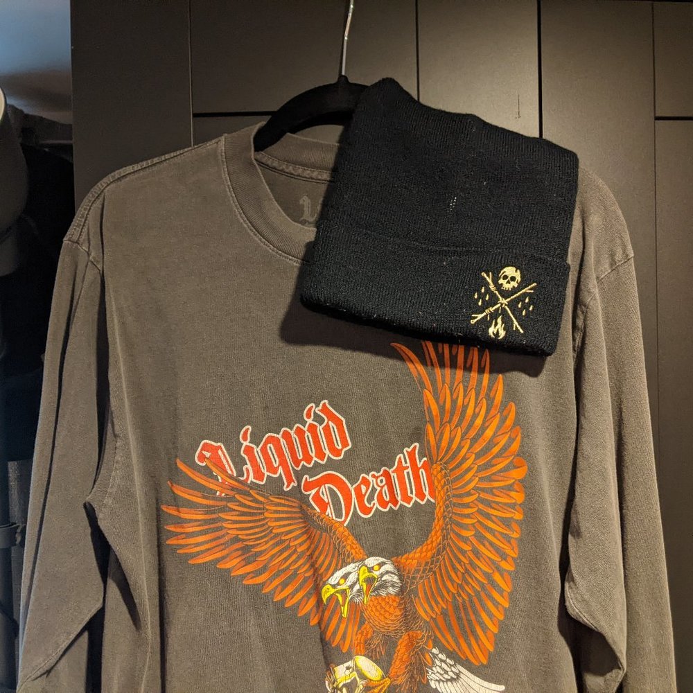 Liquid Death Long Sleeve + Beanie Bundle